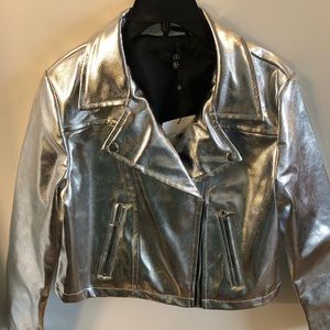 Silver Snakeskin Missguided Moto Jacket
